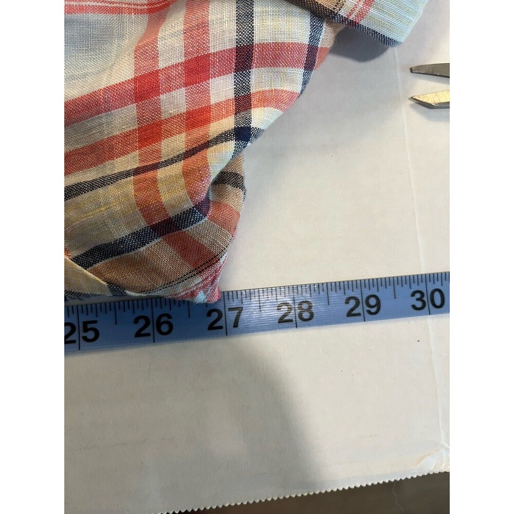 ORVIS Men's Long Sleeve Plaid Linen Shirt XL Red/Navy/Tan/Wht Preppy Classic - Picture 8 of 10